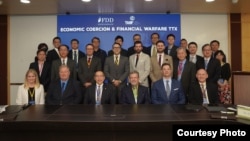 美国保卫民主基金会与台湾金融研训院在台北举行中国对台经济胁迫与金融战桌面演习。(2024年8月1日,台湾金融研训院提供)