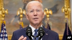 2023年1月25日,美国总统拜登在白宫就乌克兰问题发表讲话。(美联社)