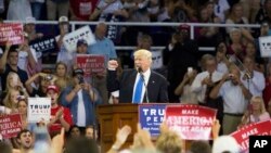 Republican presidential candidate Donald Trump speaks during a campaign rally at High Point University, in High Point, North Carolina, Sept. 20, 2016.