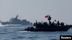 资料照:台湾海军在高雄海军基地举行军演。(2024年1月31日)