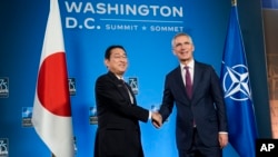 2024年7月11日,在华盛顿举行的北约峰会上,日本首相岸田文雄会见北约秘书长延斯·斯托尔滕贝格。