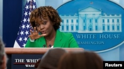 白宫新闻秘书卡琳·让-皮埃尔2022年10月19日在白宫主持例行新闻发布会。(路透社)