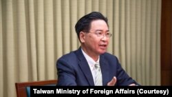 2021年4月28日台湾外交部长吴钊燮接受英国天空电视台驻北京亚洲记者Tom Cheshire的视频专访。(图片来自台湾外交部网站)