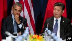 美国总统奥巴马和中国主席习近平在联合国气候大会上(2015年11月30日)