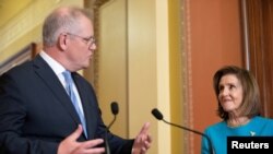 澳大利亚总理莫里森到美国国会与众议院议长佩洛西会晤(路透社2021年9月22日)