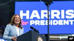 FILE - Vice President Kamala Harris speaks during a campaign rally, July 30, 2024, in Atlanta.