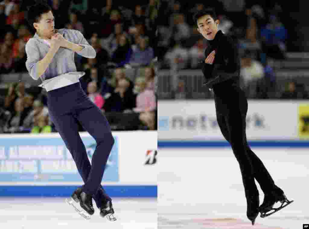 左图:17岁的华裔美国人周知方。右图:18岁的华裔美国人陈巍。陈巍表示,他现在不去想奖牌,而是专注于自己。 他来自中国移民家庭,出生在犹他州盐湖城,在2002年盐湖城冬奥会的余热中长大。周知方出生于加利福尼亚州的圣何塞,他的父母来自北京,在硅谷高科技行业工作。他的妈妈格非还是参与缔造甲骨文公司数据库的主要人物之一。2009年,格非辞掉了高达六位数薪水的工作,搬到了加利福尼亚州的河滨城来支持周知方的滑冰训练。周知方说,家人是他成功的基石。  