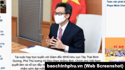 Phó thủ tướng Vũ Đức Đam họp trực tuyến với Giám đốc WHO khu vực Tây Thái Bình Dương Takeshi Kasai vào ngày 17/6/2021.